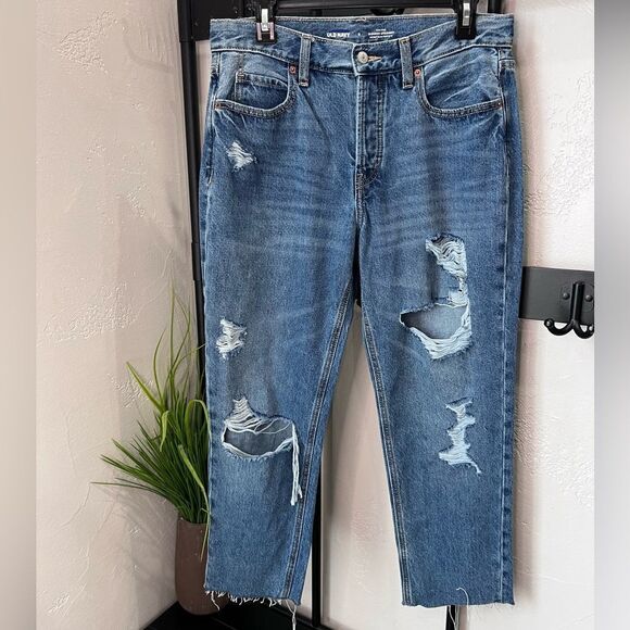 Old Navy high rise slouchy straight distressed jeans size 6 - Picture 3 of 14